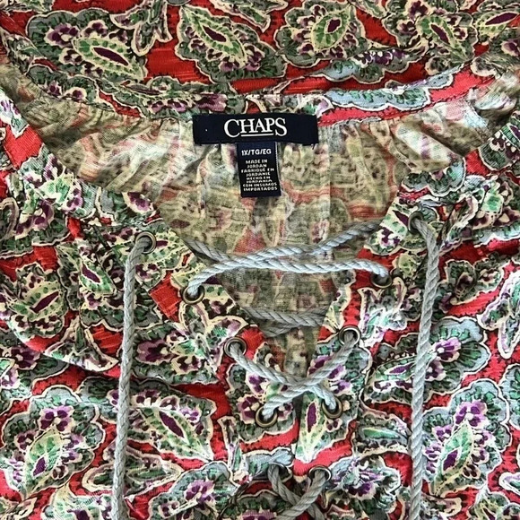 NWT Chaps Dusty Lane Multicolored Paisley Peasant Top Boho Popover U12 - Picture 3 of 6